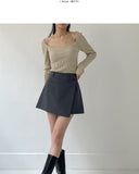 Heart Neck Ribbed Slim Knit