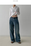 [Belt SET FW] Stern Pintuck Wide Denim Pants