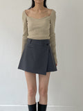 Heart Neck Ribbed Slim Knit
