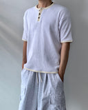 [Plan]Waffle Henley Neck Ringer Half Sleeve