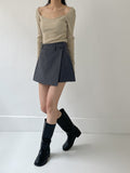 Heart Neck Ribbed Slim Knit