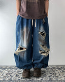 Dirty Washing Damage Balloon Denim