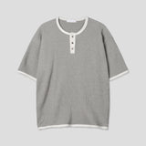 [Plan]Waffle Henley Neck Ringer Half Sleeve