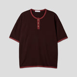[Plan]Waffle Henley Neck Ringer Half Sleeve