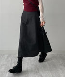 Stitched Denim Flare Long Skirt