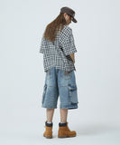 CHECK APPLIQUE HALF SHIRT