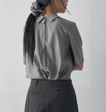 [Scrunchie Set/Reversible] Tencel See-Through Half Blouse