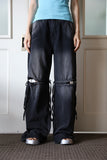 Knee slit strap denim