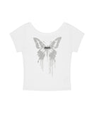 BUTTERFLY GOTH WIDE NECK CROP TEE