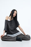 PRTN) Hotfix One-Shoulder Unbalanced T-shirt