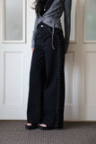 Stud line black denim