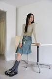Eyelet string denim skirt