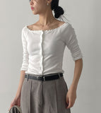 Floral Three Quarter Sleeve Off-Shoulder T-Shirt