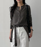 [Shawl SET] Striped Round Knit Cardigan