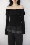 Wavy Shirred Drop Off Shoulder