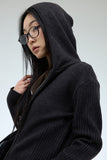 PRTN)Mix ribbed knit hood zip-up