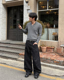 Rib semi-zip-up muscle fit knit
