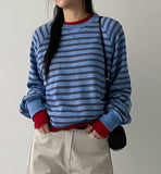 Stripe Raglan Loose Fit Sweatshirt