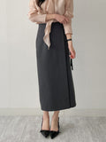 Two-buckle wrap H-line long skirt