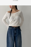 Shirring Fur Off-Shoulder T-Shirt