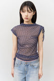 (W) Lisky Checked Shirring Top