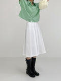 Nylon Pleated Midi Skirt