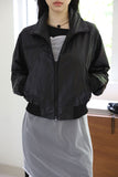 Tone satin crop zip-up