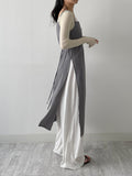 Dot Deep Slit Layered Bustier Long One Piece