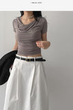 Draped Boat Neck Short Sleeve T-Shirt