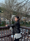 [Unisex] Crop Leather Single Over Fit Jacket