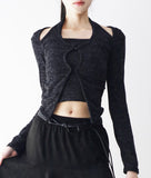 Raqueen Halter Slit Layered Knit T-shirt