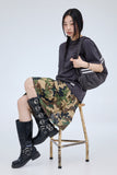 Meshid flare mid-length skirt