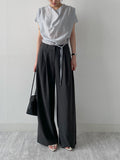[Strap SET] Draped Shirred See-through Short Sleeve Blouse