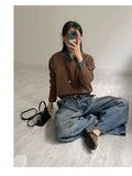 Curved Balloon Wide Denim Pants Mid Blue
