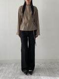 Slit Mock Neck Belted Blouse
