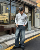 Brushed washing denim pants