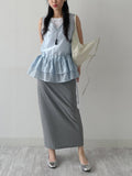 Tencel See-through Frill Sleeveless Blouse