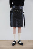 Two-belted leather midi skirt