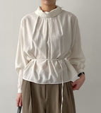 High-Neck Belted Balloon Fit Blouse