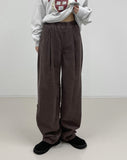 Banding corduroy long wide pants