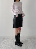 Matte leather wide half pants