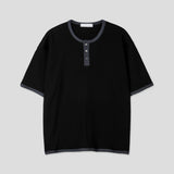 [Plan]Waffle Henley Neck Ringer Half Sleeve