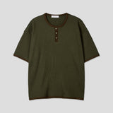 [Plan]Waffle Henley Neck Ringer Half Sleeve