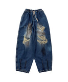 Dirty Washing Damage Balloon Denim