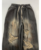 Dirty Washing Damage Balloon Denim