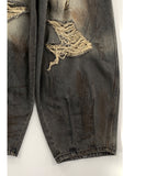Dirty Washing Damage Balloon Denim