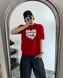 Heart Lettering Short Sleeve Knit