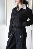 Mono shirring zip-up jumper