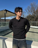 Waffle Henley Neck Long Sleeve
