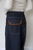 Suede patch denim pants